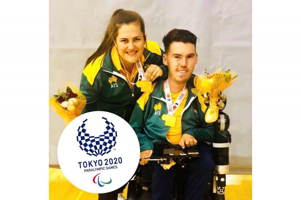 Dan Michel, Australian Paralympian, competing in Boccia with ramp assistant Ash McClure